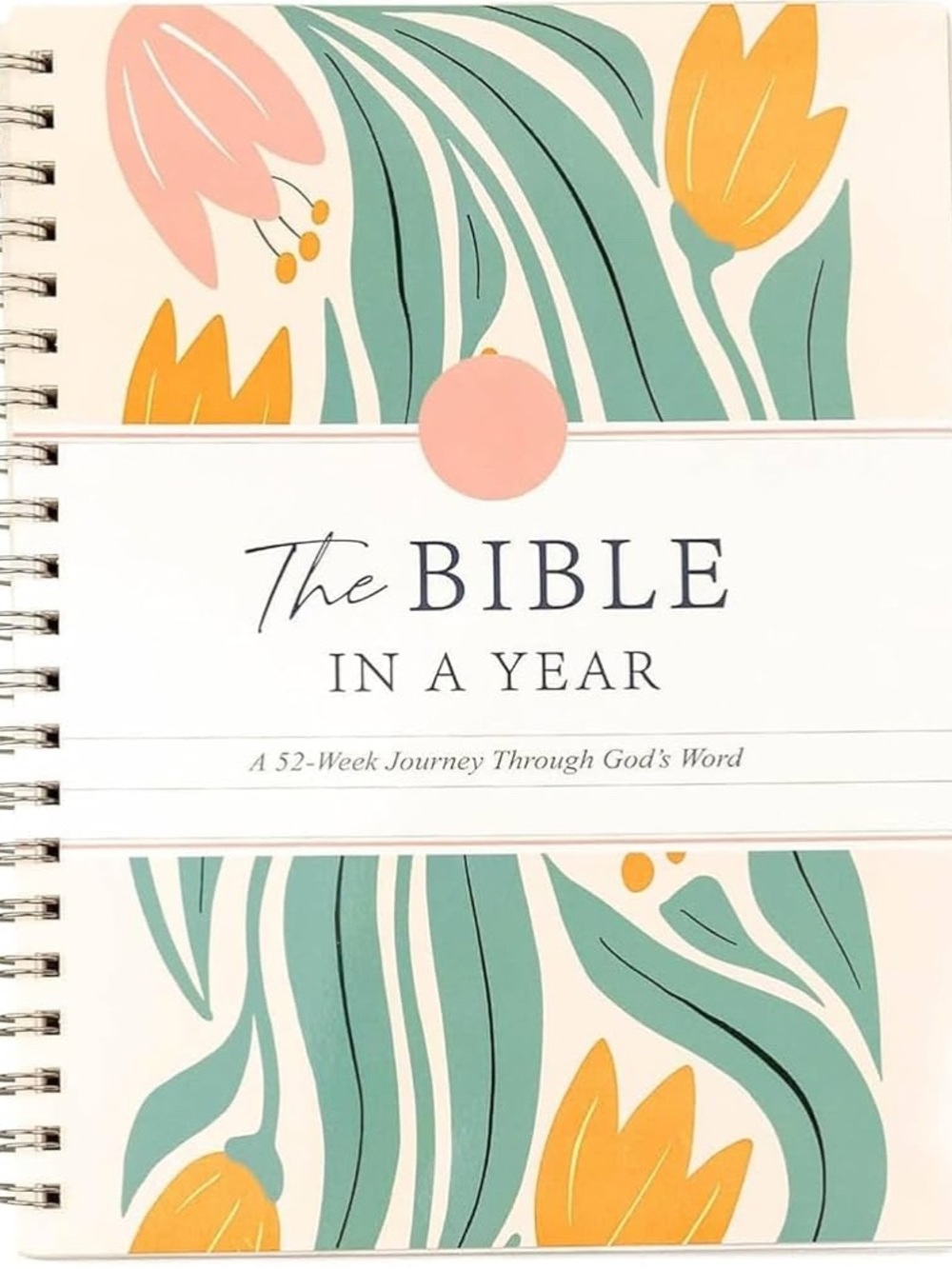 The Bible In A Year Spiral Notebook - Floral Pink, Green, Yellow